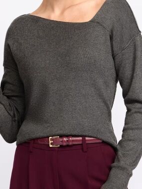 MONTGOMERY POST HAZEL ASYM NECKLINE DESK TO DINNER SWEATER DARK GREY - L